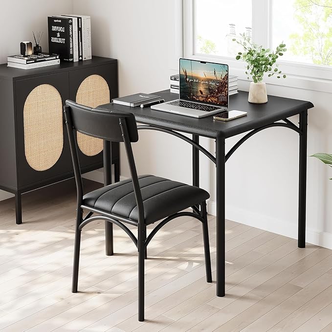 2-Person Dining Table Set (3 Pieces) - Square Kitchen Table with Upholstered Chairs | Ideal Small Space Dining Set for Apartments, Studios | Compact Kitchen Dining Set for 2 Adults/Kids