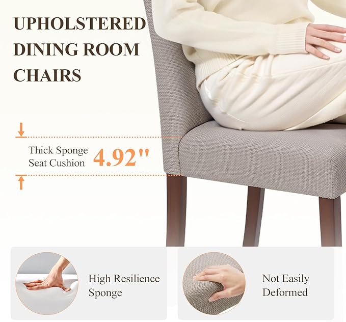 Upholstered Dining Chairs Set of 6, Modern Fabric Dining Room Chair, Wooden Dining Chair, Kitchen Side Chairs, Farmhouse Dinner Chair with High Back for Kitchen, Brown