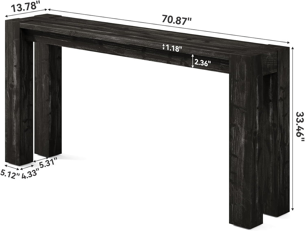 Solid Wood Black Console Table for Entryway, 70.9-Inch Extra Long Narrow Sofa...