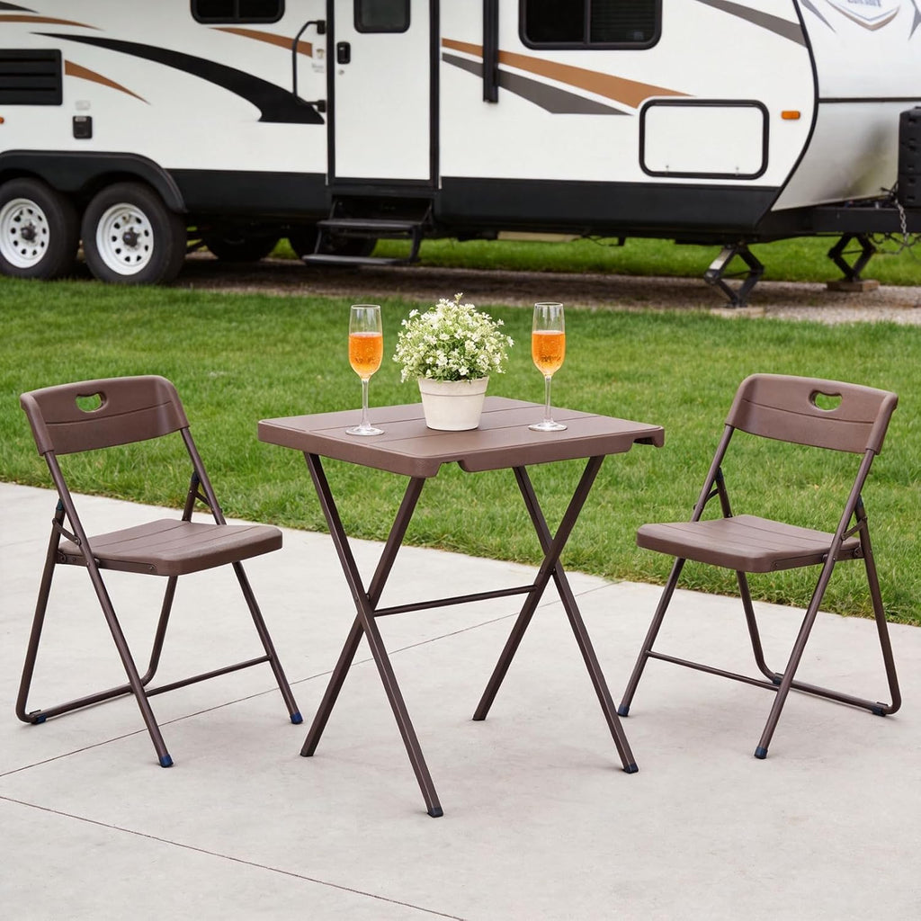Folding Table, Portable Square Foldable Table No Assembly, Heavy Duty Steel Frame Indoor Outdoor Camping Patio Table with 400 LBS Capacity, Picnic Card Table for Backyard, RV, Small Spaces