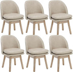 Upholstered Dining Chairs Set of 6, Modern Faux Leather Dining Room Chairs with Solid Wood Legs & Double-Padded Seat, Swivel Accent Desk Chair for Kitchen Dining Room Restaurant - Pebble Grey