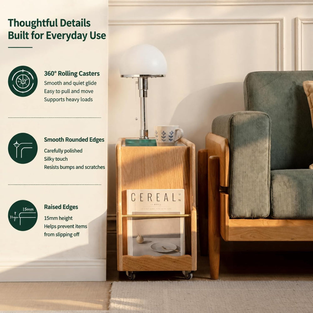 Solid Wood Narrow Side Table with Storage, End Table with Magazine Rack &...