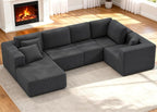 KINGYES 135'' Modular Sectional U Shaped Sofa, Upholstered Corduroy Boneless Couch Cloud Couch for Living Room, Gray