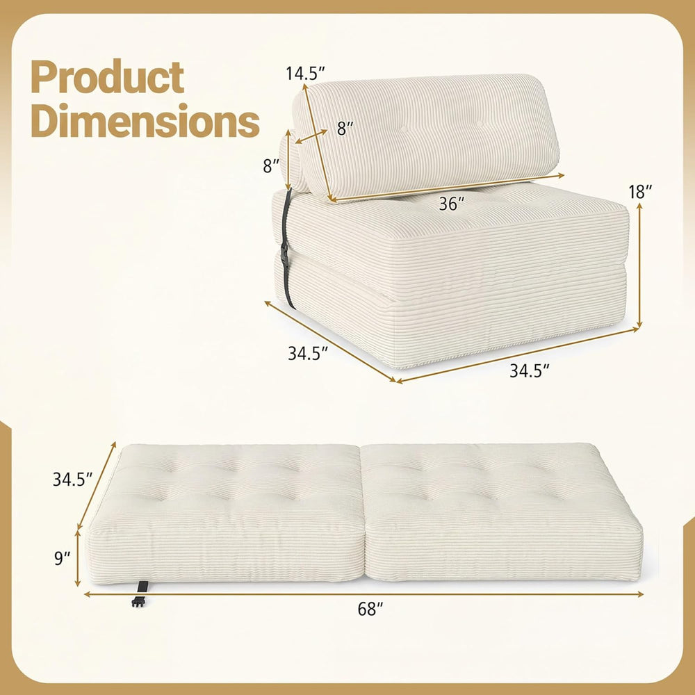 KOMFOTT Convertible Folding Sofa Bed with Pillow, Fold Out Sleeper Chair with...