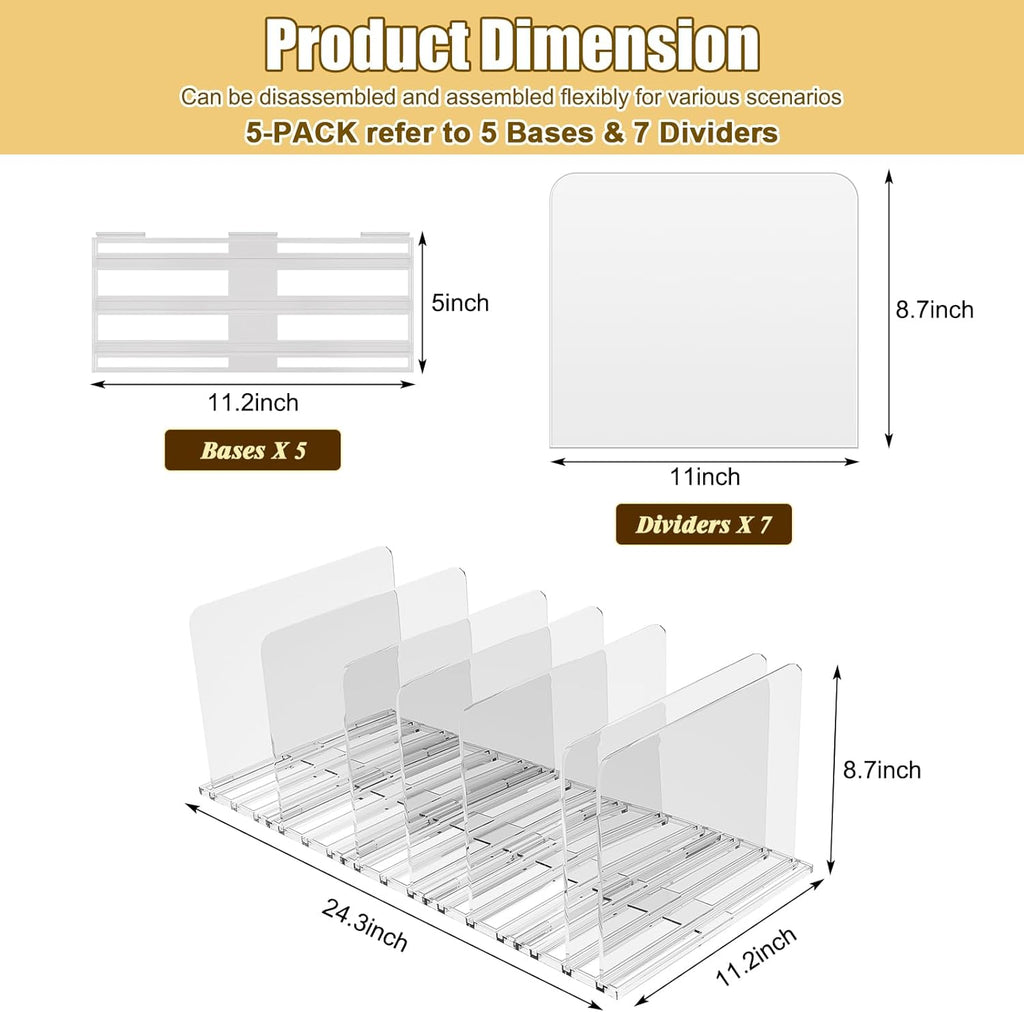 Adjustable Bag & Purse Organizer for Closet, Acrylic Shelf Dividers, Handbag Storage Organizer Clear Purse Dividers for Closet Organization Separators for Handbag, Book in Bedroom, Office