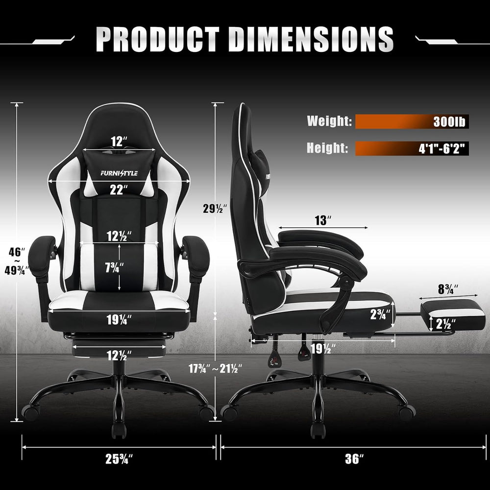 Gaming Chair with Footrest, Reclining Video Game Chairs for Adults with Lumba...