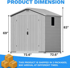 Greesum 6x6FT Plastic Outdoor Storage Shed with Floor, Resin Sheds with Lockable Double Door, All-Weather Tool Sheds with Window and Vents, for Garden, Backyard, Patio, Light Gray