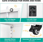 SISESOL 75" Tall Metal Storage Cabinet with Wheels,Rolling Garage Storage Cabinet with Lock,White Metal Cabinets with Wheels and Shelves,Tool Cabinets on Roller for Garage,Home,Office,Shop