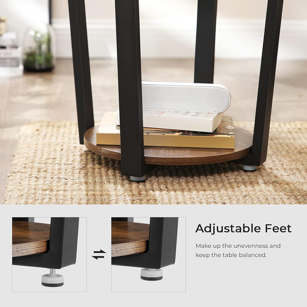 VASAGLE Round Side End Table, 2-Tier Accent Bedside Table with Storage Shelf,...