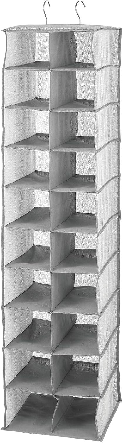 mDesign Soft Fabric Closet Organizer - Holds Shoes, Handbags, Clutches, Accessories - Large, 20 Shelf Over Rod Hanging Storage Unit - Gray