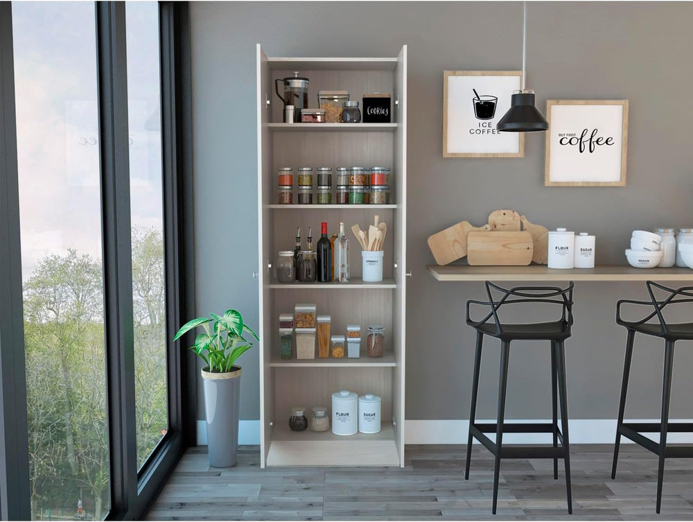 Multistorage Pantry Cabinet, 5 Shelves, Double Doors - Pearl