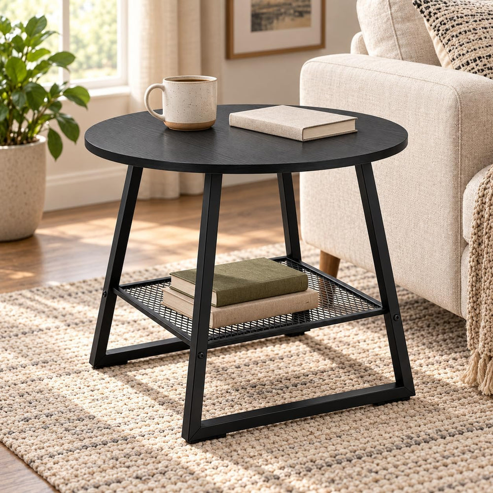 Lightdot 24-Inch 2-Tier Round Side Table with Storage Shelf