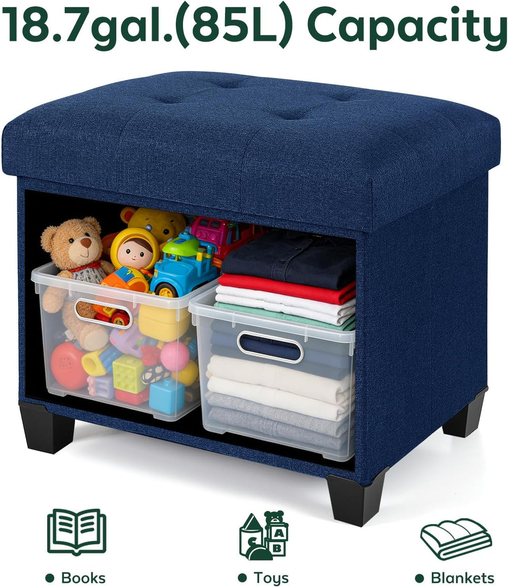 Ottoman with Storage, Rectangular Storage Ottoman, Linen Ottomans with Legs f...