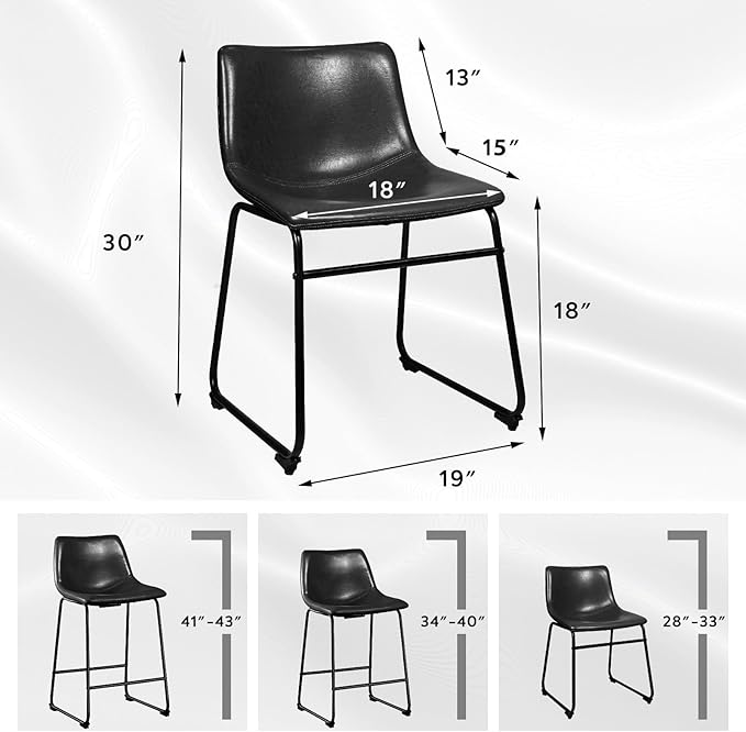 LEMBERI Faux Leather Dining Chairs Set of 2, 18 Inch Modern Kitchen & Dining Room Chairs with Backrest and Metal Legs, Comfortable Upholstered Seat