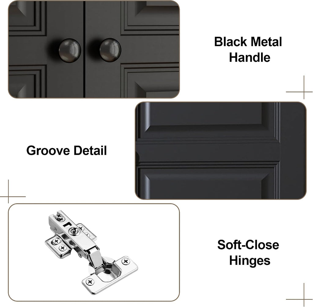 Armoire Wardrobe Closet with Doors: 74" Large Wardrobe Closet with 2 Drawers and 4 Doors, Modern Black Bedroom Armoires, Tall Closet Cabinet for Hanging Clothes (Black, 63")