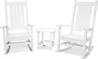 POLYWOOD Vineyard 3-Piece Rocking Chair Set White - Outdoor Patio Furniture Set with Side Table - Front Porch Rocking Chairs - Premium HDPE Lumber Construction - Classic American Style