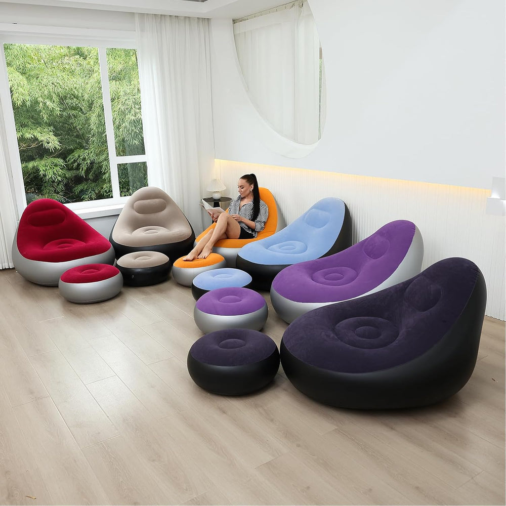 Plush Inflatable Sofa with Foot Pedals, Japanese Lazy Sofa, Thick Seat Cushio...