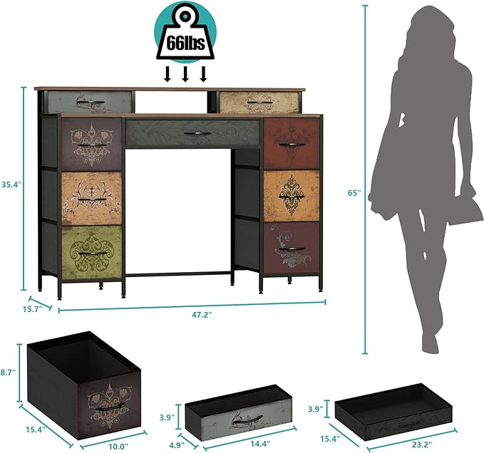 Dresser for Bedroom with 9 Drawers & 2 Open Shelves, Fabric Storage Cabin...
