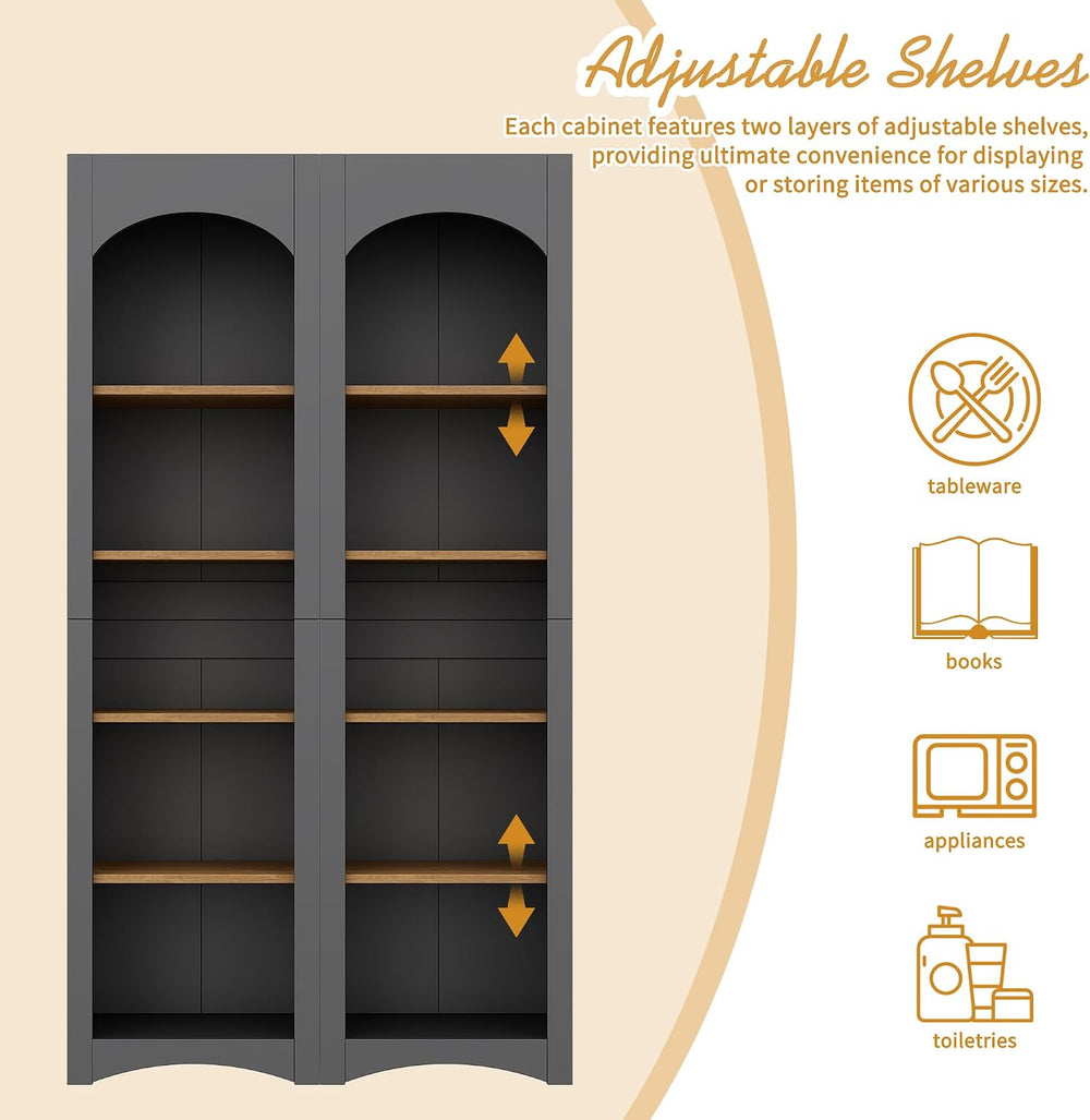 Freestanding Corner Kitchen Pantry with 4 Shelves, Traditional, Rectangular S...
