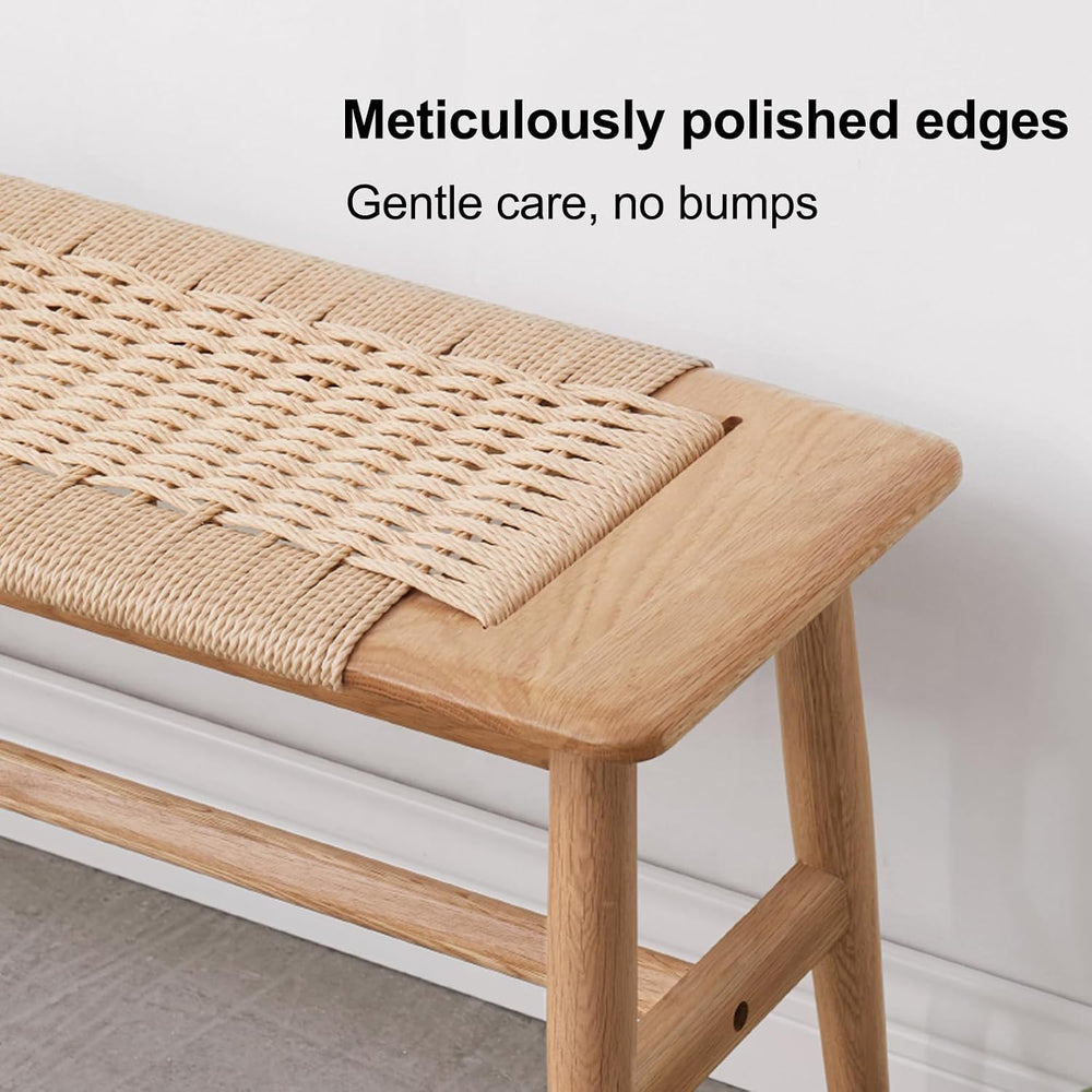 100% Solid Oak Farmhouse Entryway Bench, Wooden Bench Indoor with Hand Woven ...