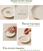 Ceramic Jewelry Dish | Cream White Ring & Earring Tray, 4.5 Inch Round Home Decor Gift for Bride, Engagement, Women