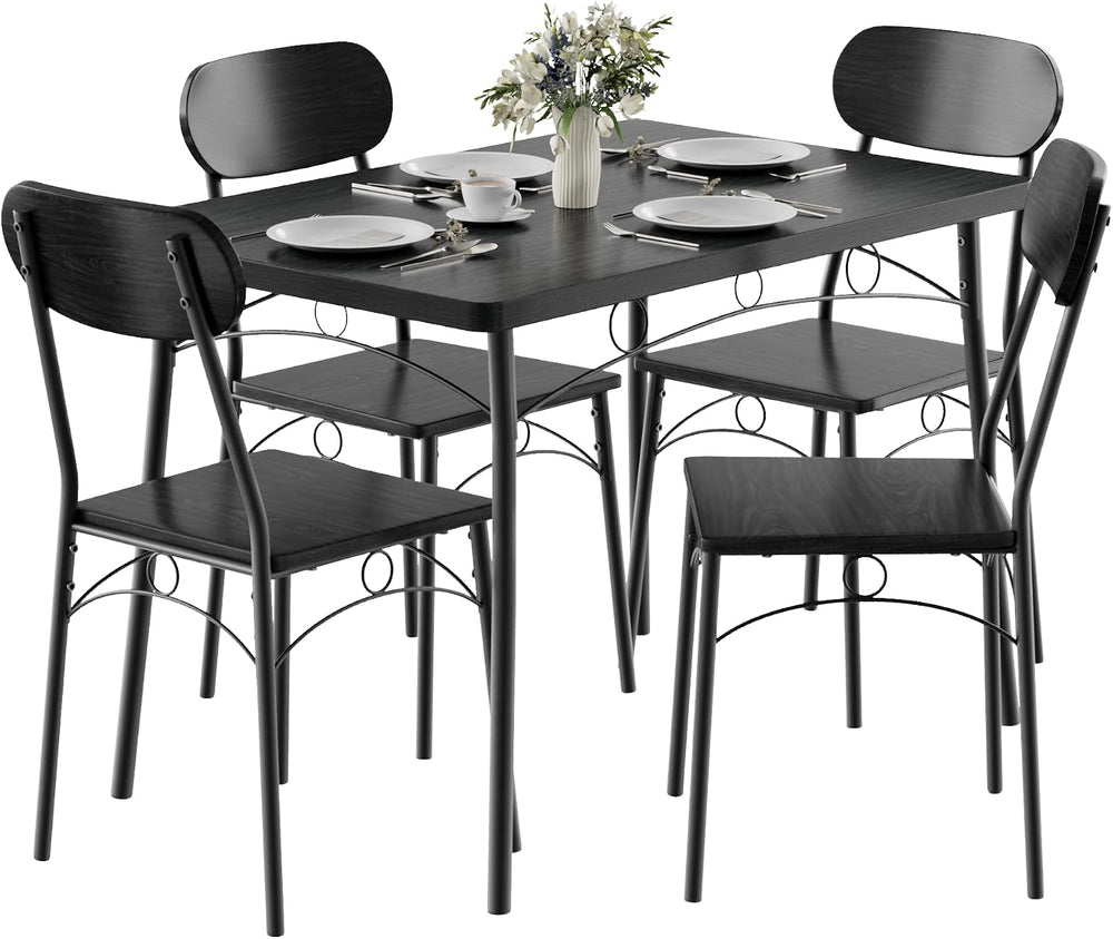 VECELO Dining Table Set for 4, 5-Piece Kitchen Table with 4 Chairs, MDF Board...