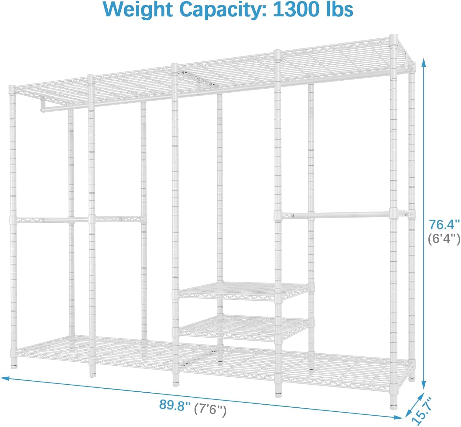 VIPEK V40 Plus Extra Large Clothes Rack Heavy Duty Clothing Rack for Hanging Clothes, Multi-Functional Closet Organizer System Freestanding Wardrobe Closet for Bedroom, Max Load 1300lbs, White