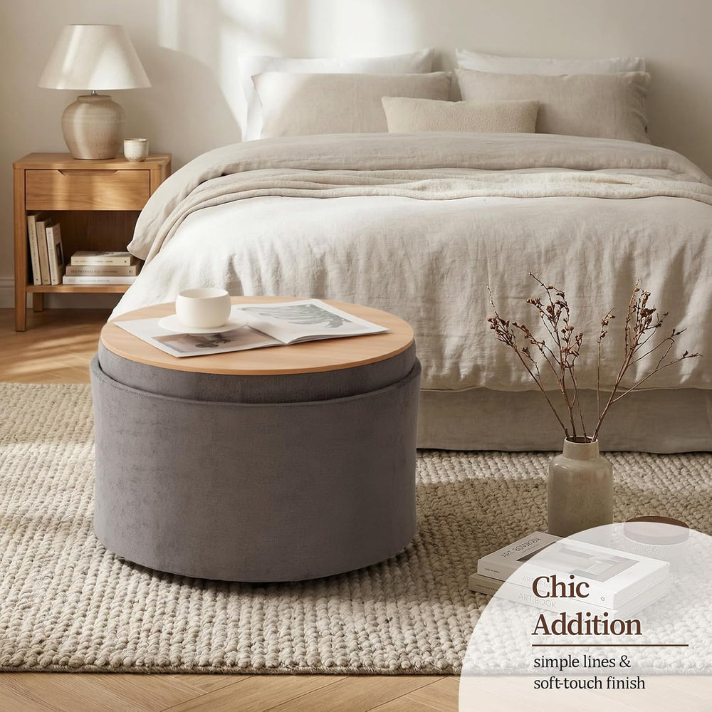 ONBRILL 24" Round Ottoman Coffee Table, Storage Ottoman with Lift-Off Li...
