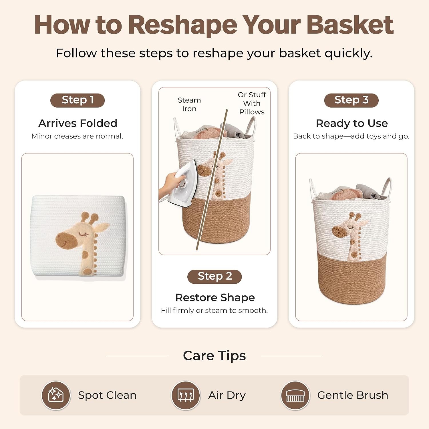Giraffe Baby Laundry Basket, Tall Woven Rope Nursery Hamper, 20x15 in | Baby Clothes Hamper, Blanket Basket, Toy Storage, Soft Felt Animal Patch, Safari Nursery Decor, Shower Gift, Kids Room