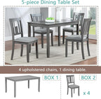 LUMISOL 5-Piece Modern Dining Set, Rectangular Wooden Kitchen Table with 4 Upholstered Chairs for Kitchen, Dining Room, Living Room, Grey