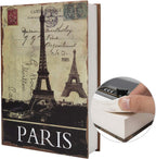 Real Paper Transfer Book Safe, Hollow with Secret Hidden Compartment, Combination Lock, 8.7"×6"×2" (Paris-Combination)