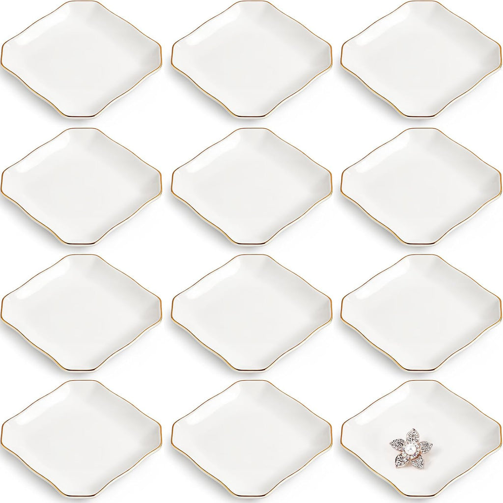 Shappy 12 Pcs Ceramic Jewelry Tray 4.5 in Ring Dish Bulk Decorative Trinket Dish for Bridal Christmas Birthdays Gifts