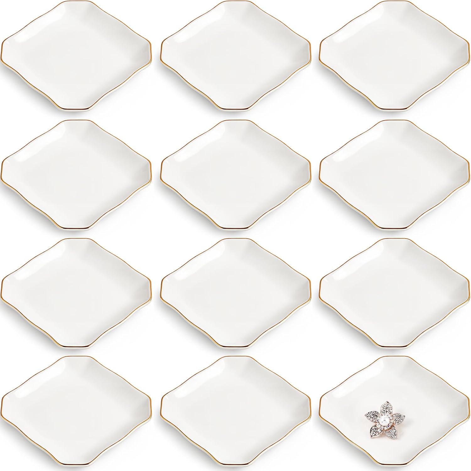 Shappy 12 Pcs Ceramic Jewelry Tray 4.5 in Ring Dish Bulk Decorative Trinket Dish for Bridal Christmas Birthdays Gifts