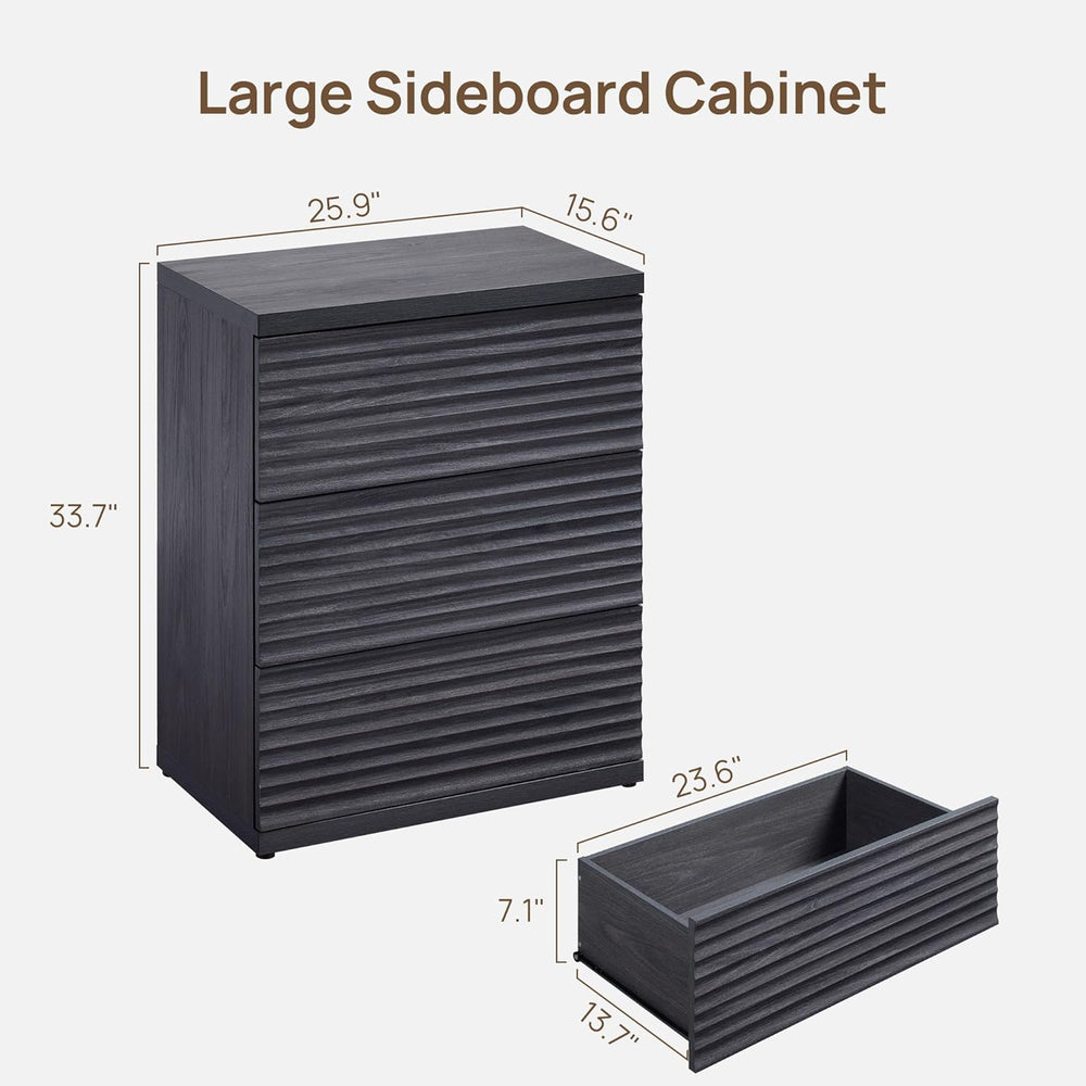 SICOTAS Fluted Buffet Cabinet with Storage, 3-Drawer Sideboard Cabinet, Moder...