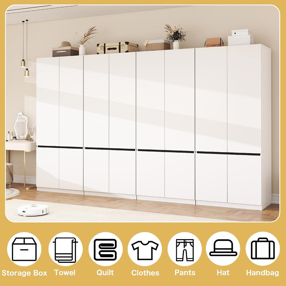 White Armoire Wardrobe Closet: 74" Wooden Wardrobe Closet with 8 Doors, ...