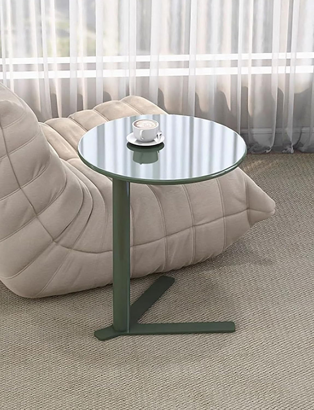 Round End Table,Embedded Coffee Table with V-Type Base,Sofa Side Table for Li...