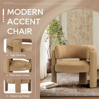 COLAMY Modern Velvet Accent Chair, Upholstered Barrel Chair, Comfy Side Arm Chair with 3 Legs for Living Room, Bedroom, Reading, Khaki