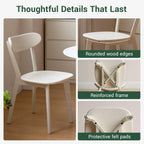 Oak Dining Chairs, Kitchen Chairs, 100% Solid Wood Modern Dinner Chair with Curved Backrest, Dining Room Chair for Kitchen, Living Room, Study(2PK, Cream White)