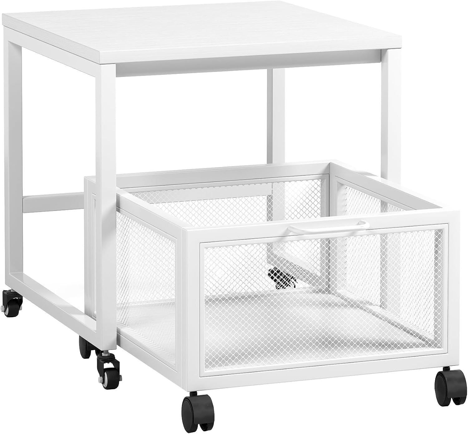 VERMESS End Table, 19.7" Mini Fridge Stand with Storage, Printer Stand with Storage Drawer, Rolling File Cabinet Cart with Wheels, Mobile Printer Beverage Fridge Table for Home Office Bedroom (White)