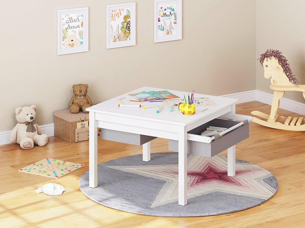 UTEX 2 in 1 Kids Construction Play Table with Drawers Built-in Baseplate | Wooden Kids Building & Activity Table with Storage, Water-based Paint Finish, Compatible with Lego and Duplo Bricks