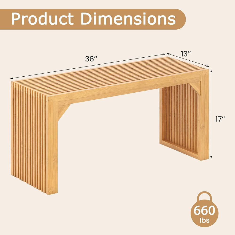GOFLAME 36” Bamboo Dining Bench, Farmhouse Entryway Bench with Slatted Seat, ...