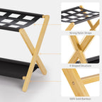 HITNET Luggage Rack 2 Pack, Folding Suitcase Stand for Guest Room, Bamboo Luggage Holder with Storage Shelf for Hotel Bedroom, Natural