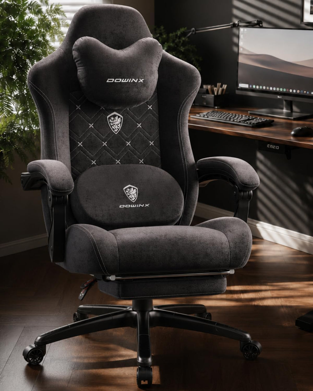 Dowinx Gaming Chair with Heated Massage Lumbar Support,Big and Tall Fabric Ga...
