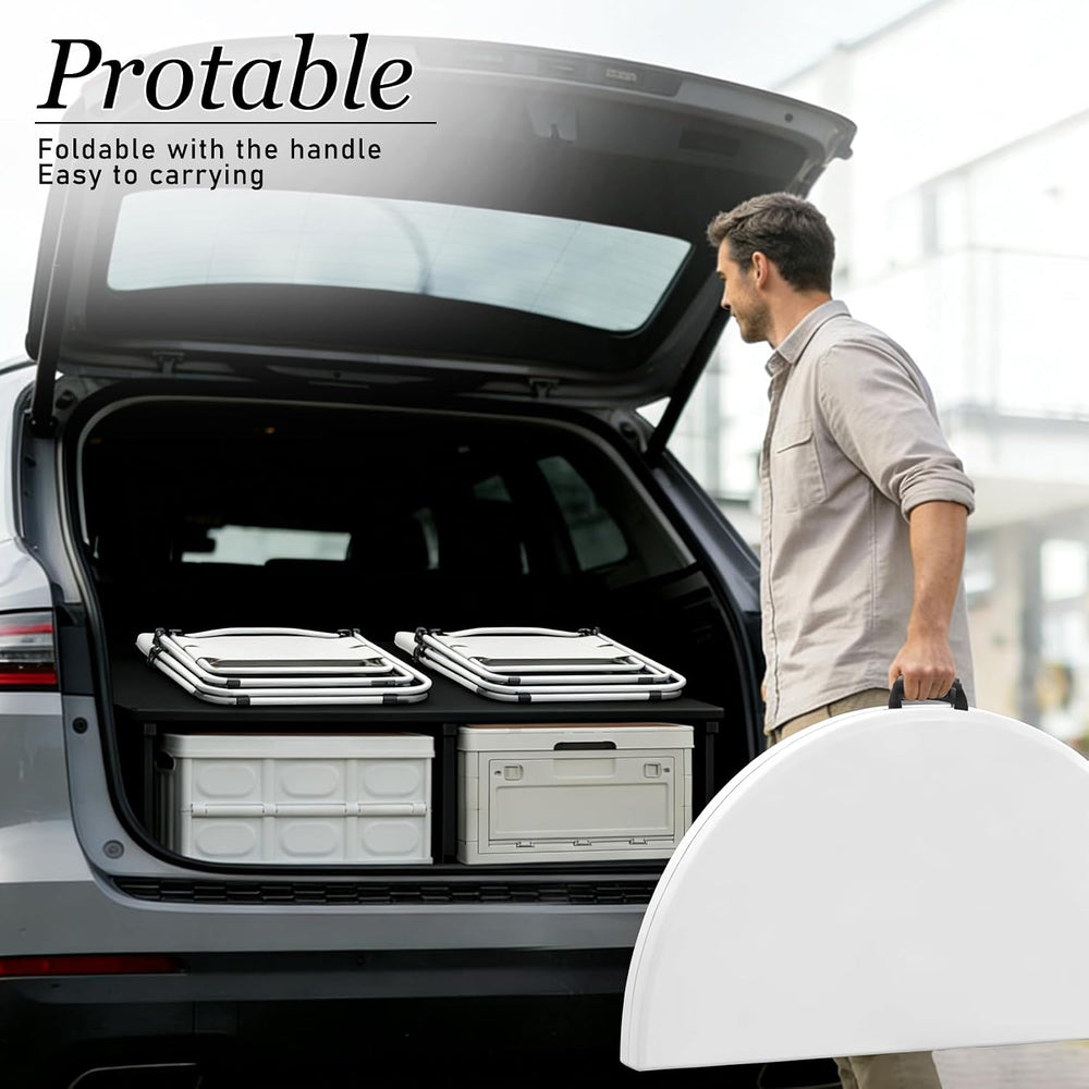 HAISIWLKJ 4FT Round Folding Table White Fold-in-Half with Carrying Handle Por...