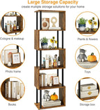 IBUYKE 6-Tier Tall Bookshelf,S-Shaped Geometric Bookcase, Wood Display Shelves with Storage,Industrial Bookshelf for Living Room Bedroom, Home Office, Rustic Brown WBC016H