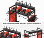 CCCEI Power Tool Organizer Cart with Charging Station, Garage Floor Rolling Storage Cart on Wheels for Mechanic, Mobile 6 Drill, Tool Box Utility Cart with Battery Charging Power Strip, Red.