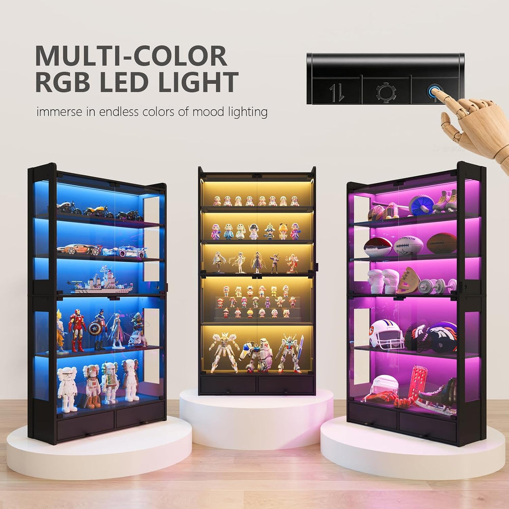 ROCHECASA Glass Display Cabinet 69''H with LED Lights, 5-Tier Showcas...
