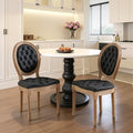 French Country Dining Chairs Set of 2,Farmhouse Upholstered Dining Room Chairs with Tufted Round Back&Solid Leg,PU Leather Kitchen Side Chairs for Kitchen/Bedroom/Dining Room,Black