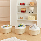 Small Cotton Rope Basket – Storage Bin for Organizing (10.6" x 6.7" x 6.7"), Bathroom Storage Basket for Shelf, Counter & Closet（White & Mixed Camel）