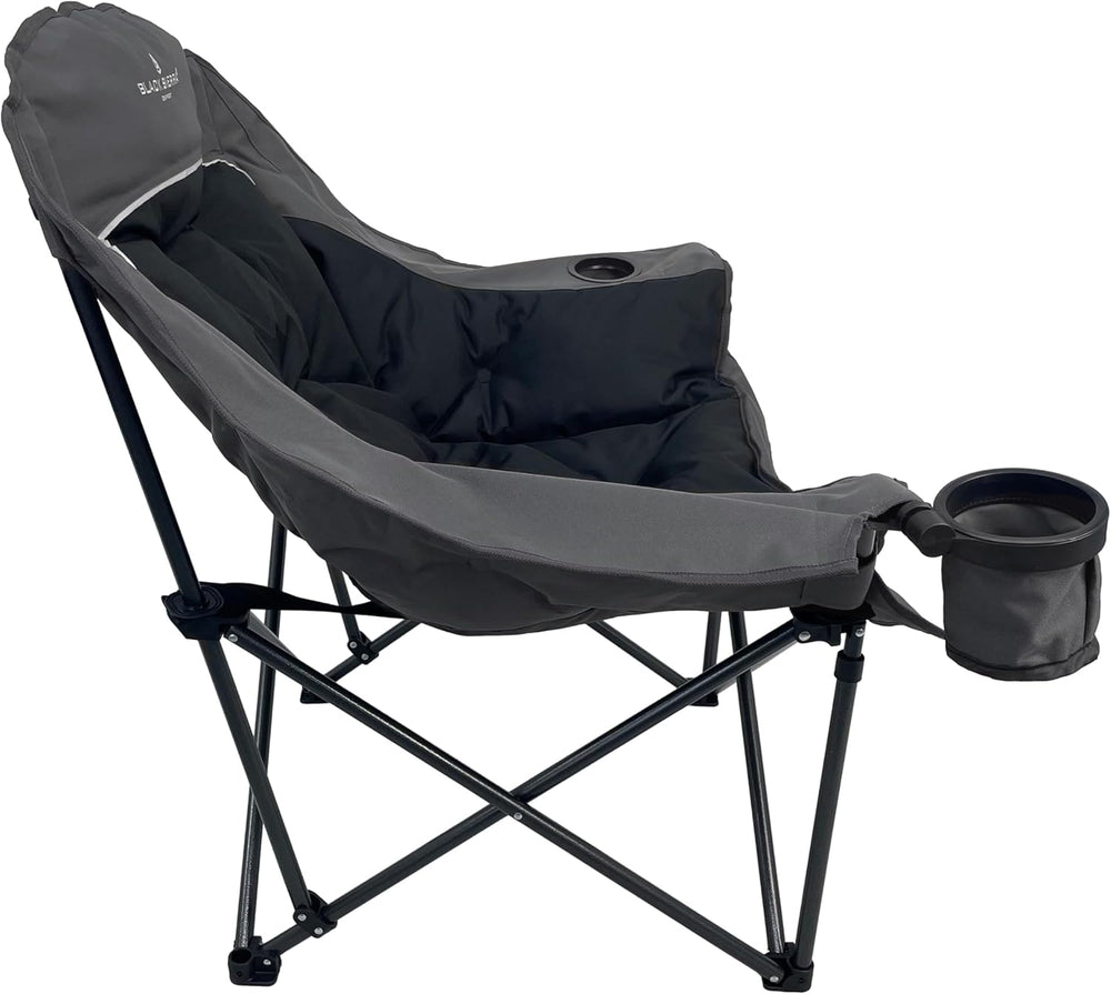 Black Sierra Plush XL Padded Camping Chair for Adults, Oversized Heavy Duty F...